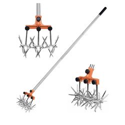 Rotary Cultivator Garden Rotary Tiller Adjustable Stainless Steel Poles Hand Tiller for Soil Mixing or Reseeding Grass Lawn Tiller Total Length 57 Inc
