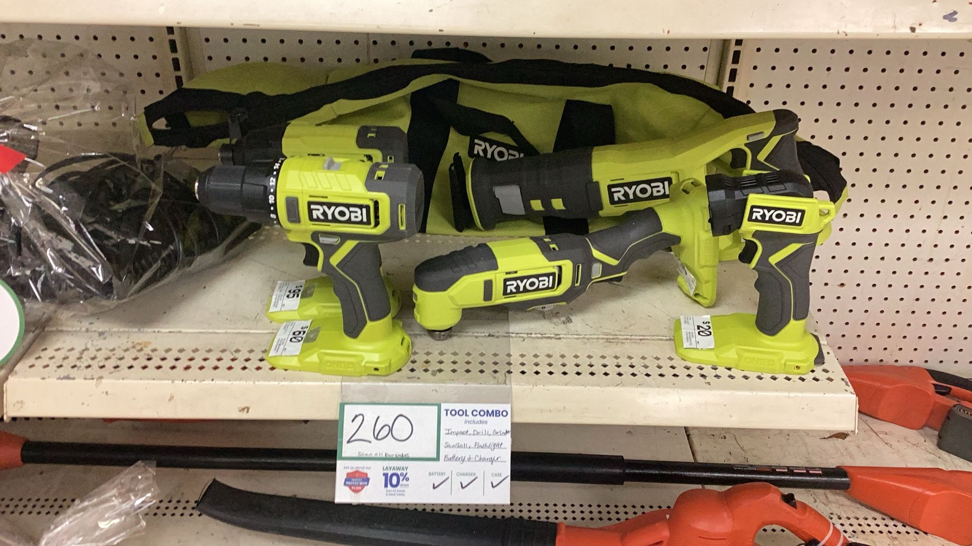 Ryobi Tool Bundle Impact, Standard Drill, Grinder, Sawzall, Flashlight And Battery + Charger