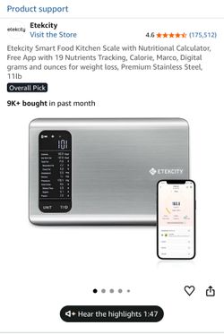 Etekcity Smart Food Kitchen Scale with Nutritional Calculator