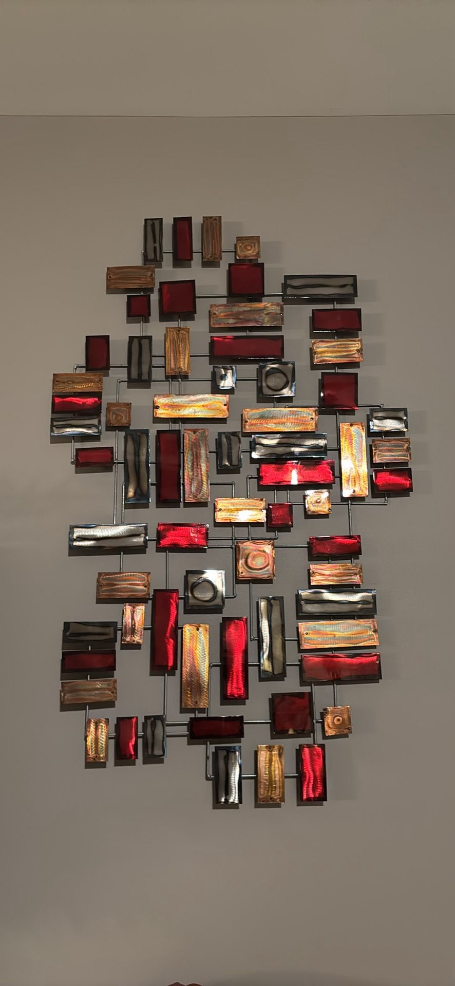 Abstract Metal Wall Art - Red Gold Silver Decor