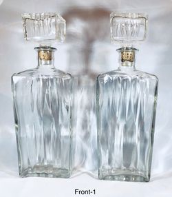 Two Vintage Seagram's Blended Whiskey Decanters, Clear Decorative Glass Bottles (empty), w/Glass Corked Tops $11 e, or both for $19)