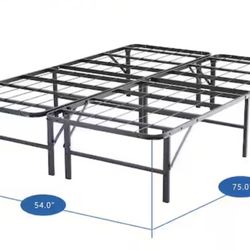 Heavy-Duty Black Metal Platform Bed Base Frame 14 in. Height, Queen Size with Easy Tool-Free Foldable Design, Steel Slats, for Mattress Foundation by 