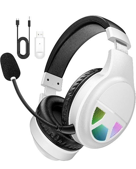 2.4GHz Wireless Gaming Headset for PC, PS5, PS4, Switch, USB Gaming Headphones with Noise Canceling Microphone, Bluetooth 5.4, RGB Lights, 60H Battery