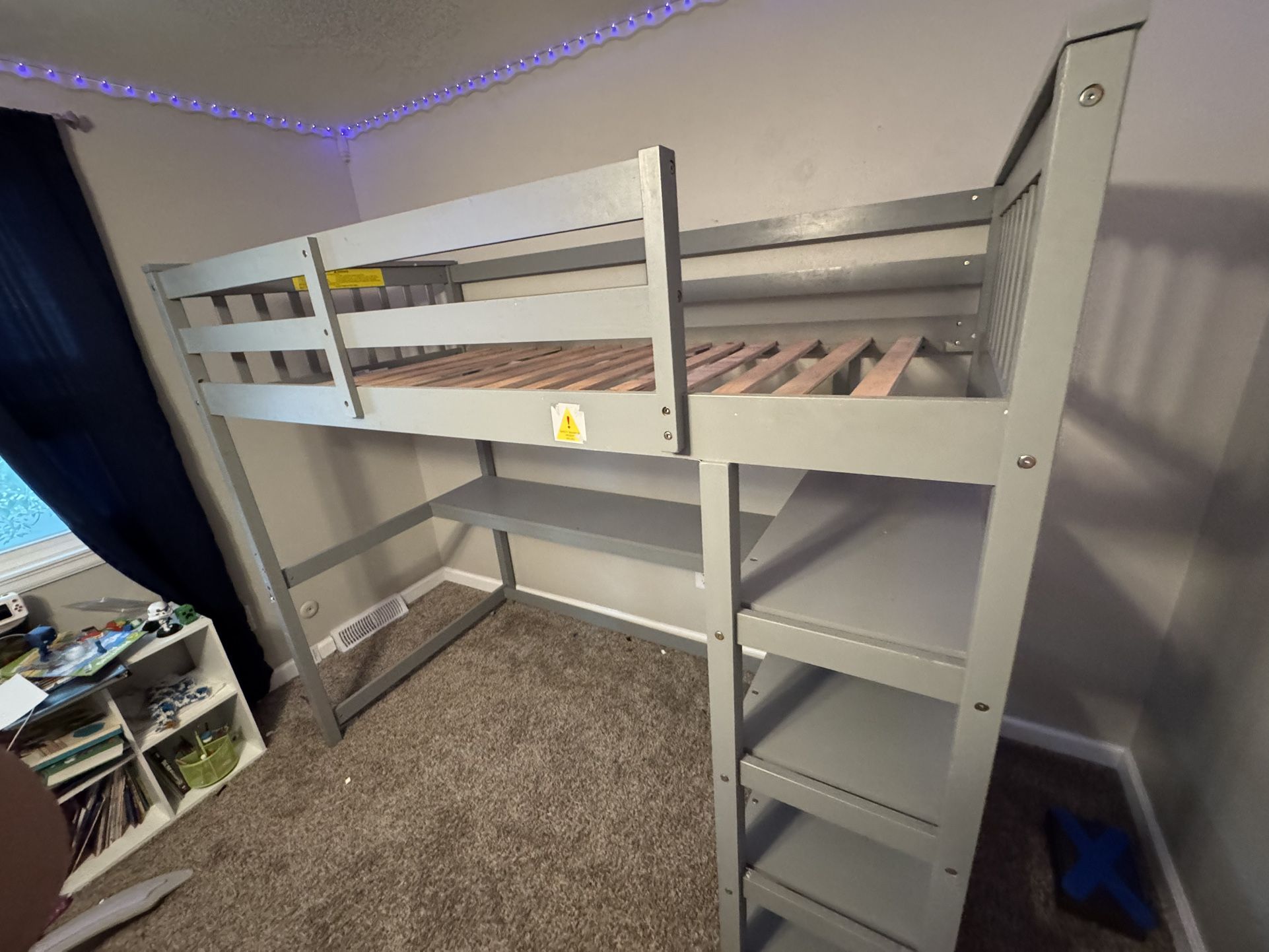 Kids Loft Bed Frame W Desk And Shelves