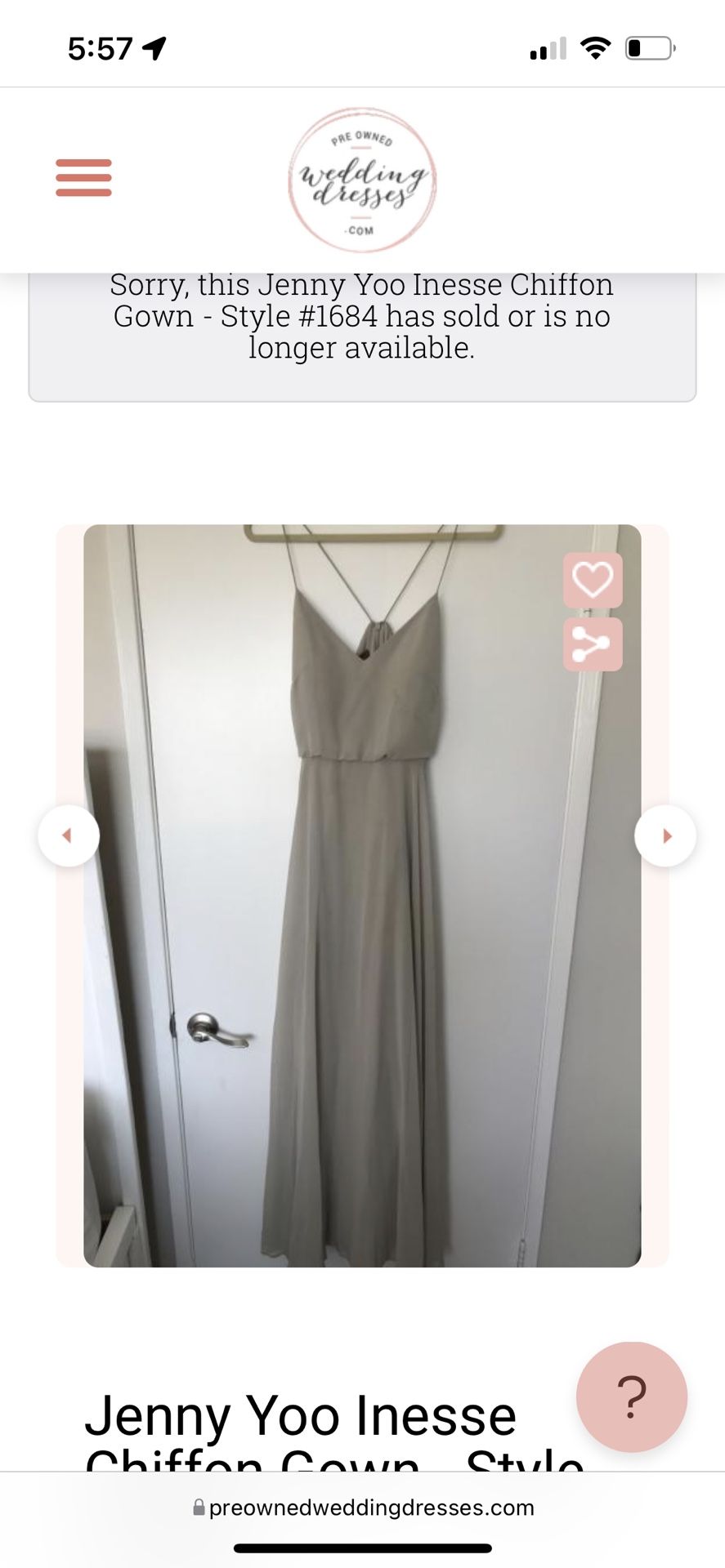 Jenny Yoo Grey Chiffon bridesmaids Dress Size 6