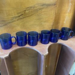 Vintage Set Of  Six  Cobalt Blue Coffee Tea Mug Cup 