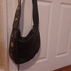 Gold Lion Studs Cross Shoulder Leather Bag