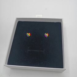925 Sterling Silver Rainbow Heart Earrings 