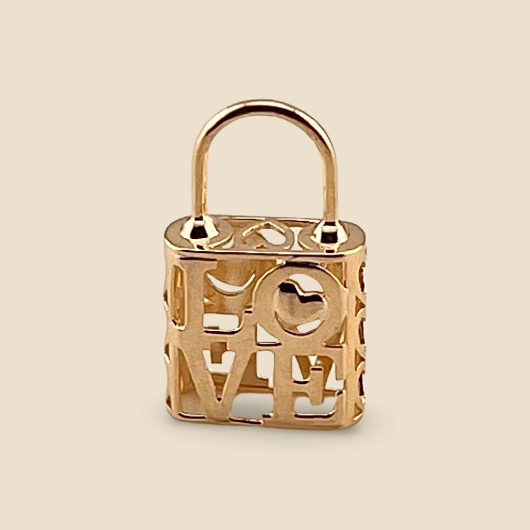 14k Real Yellow Gold Love Lock Pendant Birthday Gift Minimal Jewelry