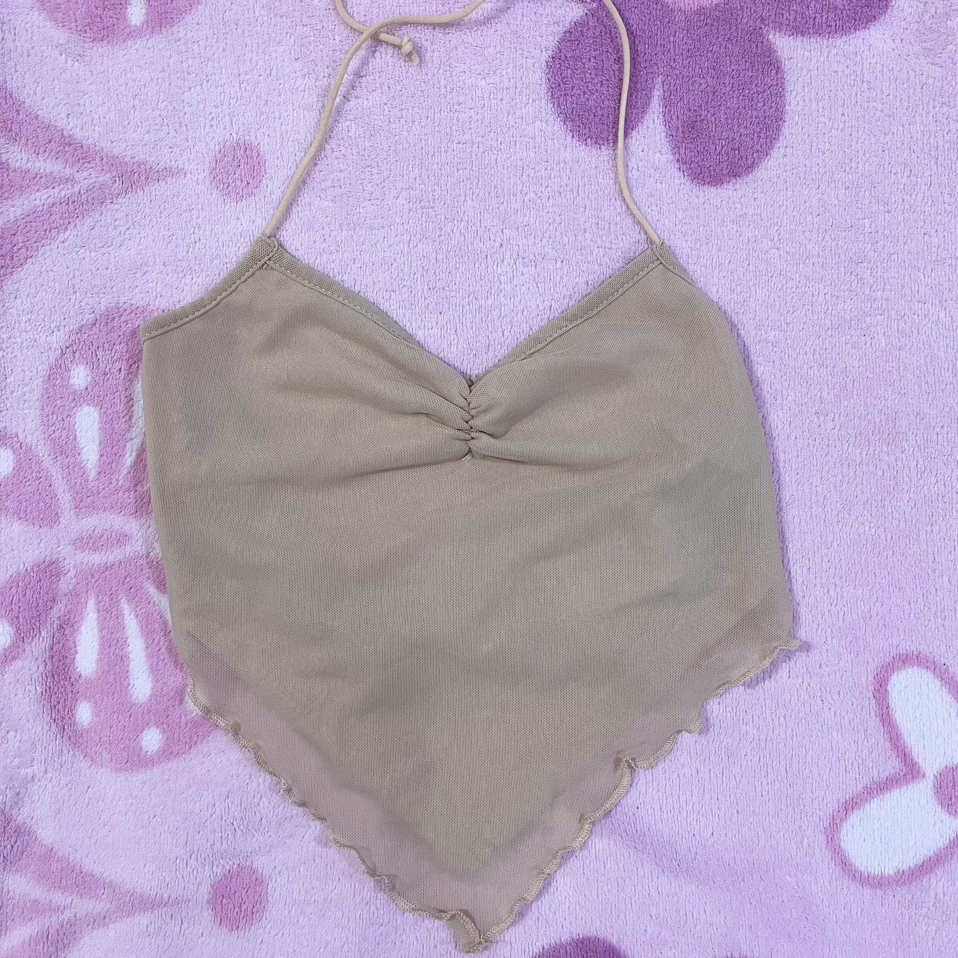 Beige Tan Halter Top Crop Top - Size: XS