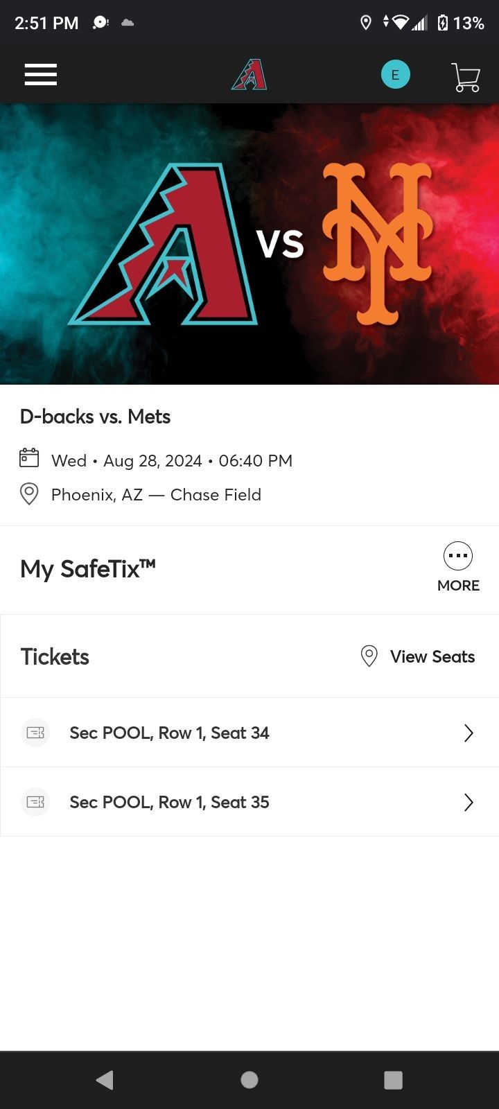 D Back Baseball Tickets