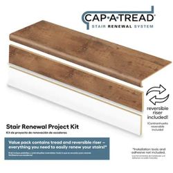 Cap A Tread

Ardenmore Oak 47 in. L x 12.15 in. W x 2.28 in. T Stair Tread and Reversible Riser Kit

