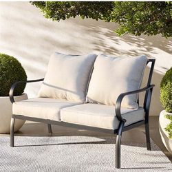 Outdoor Loveseat Set, Space Saving Patio Furniture with Corrosion-Resistant Frame & Easy-Clean Cushions for Small Balcony, Beige
