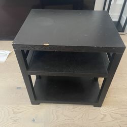 Black Wooden End Table with Storage Shelves