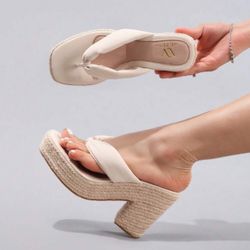Women's Flip-Flop Platform Sandals With Straw Rope Wedge Thick Sole, Summer Casual Waterproof Slide Slippers, Daily Fashion（us6, cn36）