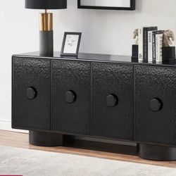Hi-Gloss Black Four Door Credenza with Barrell Shaped Legs, TV STAND 