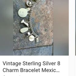 Vintage Sterling Silver 8 Charm Bracelet Mexico