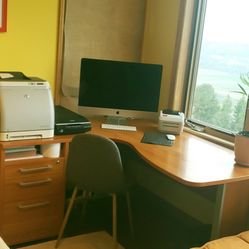 Large Modern Work Office Corner Desk Office Furniture Table With File And Drawers, Built In Shelf