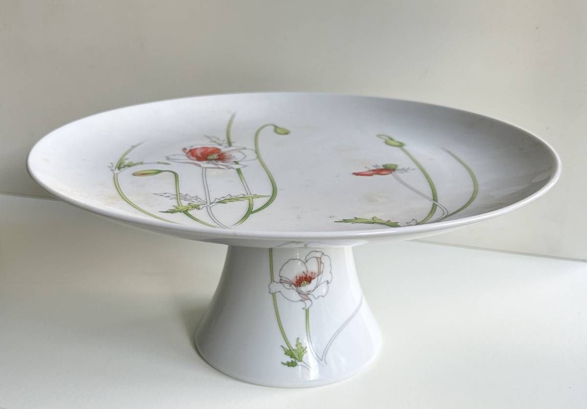 Vintage Prelude Tuscany Japan Pedestal Footed Cake Plate Delicate Orange Flowers Porcelain Tray