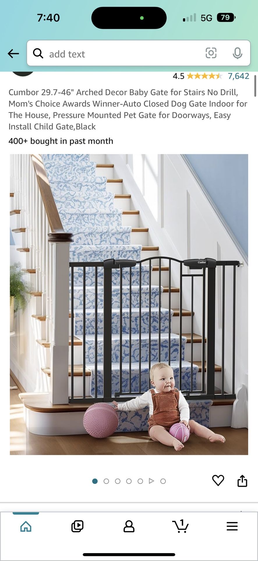 Cumbor 31” high 46 Arched Decor Baby Gate for Stairs No Drill