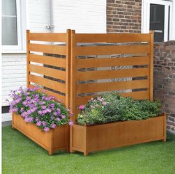Outdoor Freestanding Wood Privacy Screen with Planter Box