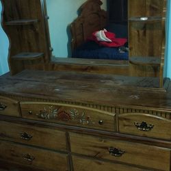 Three-piece Hardwood Bedroom Set With Mirror And Mattress Sealed And Plastic Mint Condition