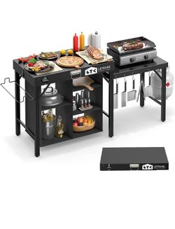 Leteuke Grill Table for Blackstone Griddle, Portable Foldable Grill Table with Storage Fits Ninja, Blackstone Griddle Stand for Outdoor Camping, Picni