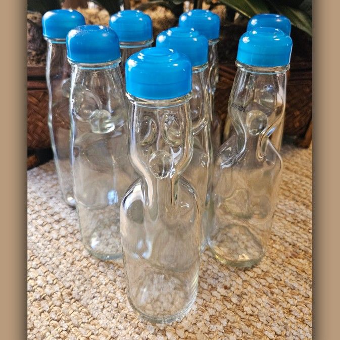 10 Empty Clear Glass Japanese Ramune Codd Neck Soda Bottle with Marble Stopper & top. Used / Reusable ♻️🧴