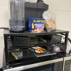 Coffee Station Organizer Stand with Drawer, Storage Shelf & Side Baskets