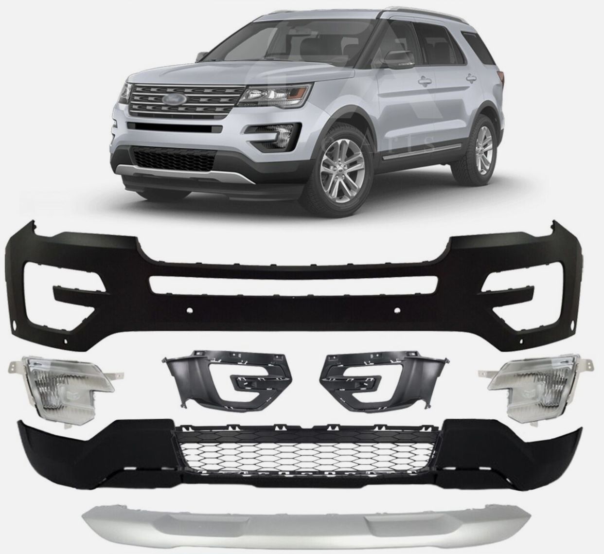 Front Bumper Cover Fascia & Fog Light Assembly Kit For 2016-2017 Ford Explorer
