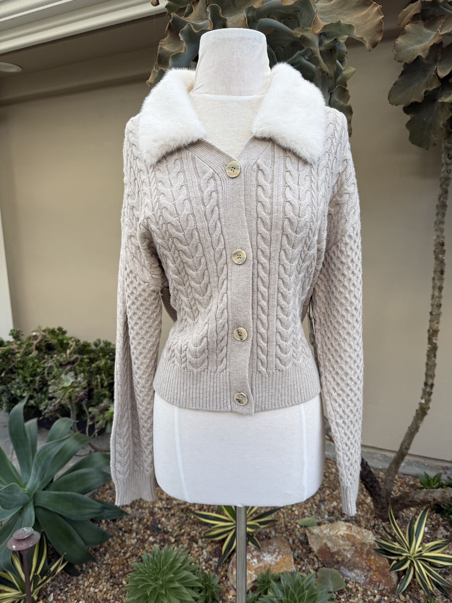 Cardigan With Faux Fur Collar, NEW WITH TAGS