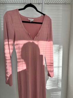 Pink Long Sleeve Midi Dress