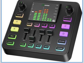 Pupgsis Gaming Audio Mixer, Usb Audio Interface for pc,1/4 xlr interface，Sound Board With voice changer, Pro-Preamp, Noise Cancellation, RGB, Bluetoot