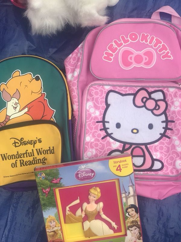 Hello Kitty & Pooh Bear backpacks with Books