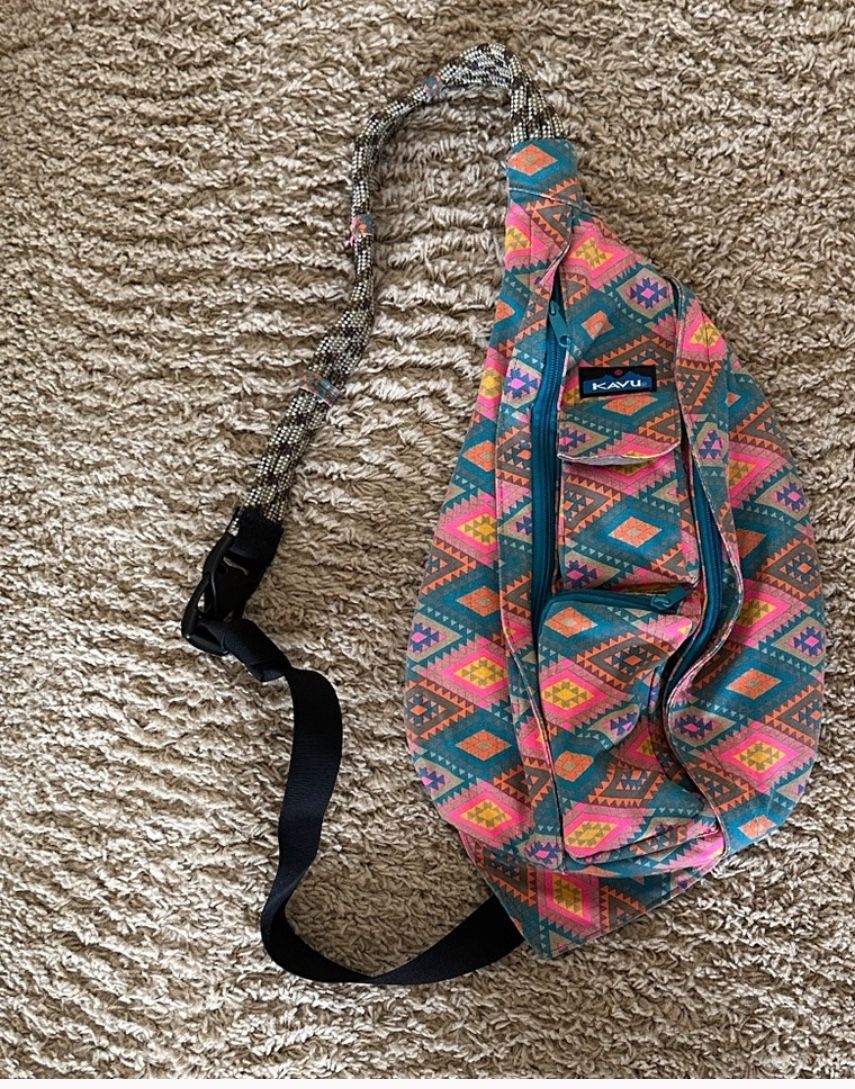 Kavu Pink and Teal Geometric Sling Bag