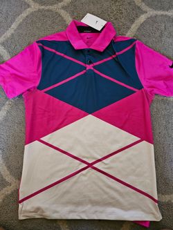 New Nike Dri-FIT Vapor Argyle Men's Small Pink Blue Golf Polo Shirt $65 Retail