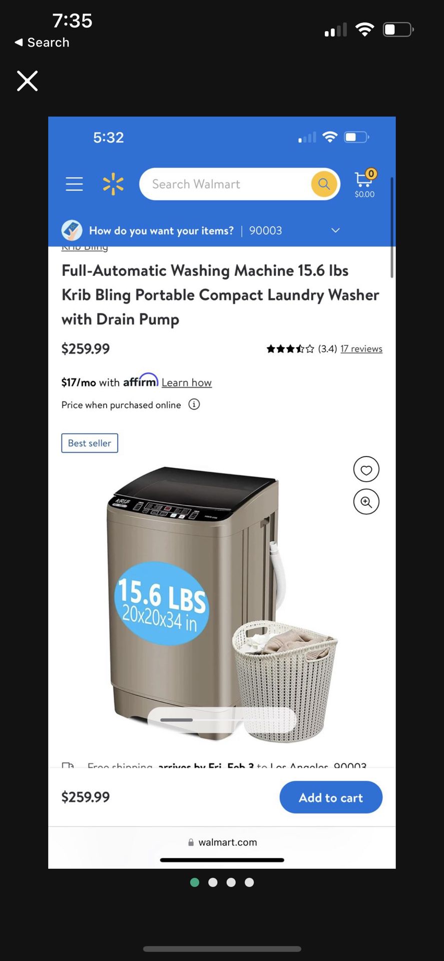 Brand New Full-Automatic Washing Machine 15.6 lbs Krib Bling Portable Compact Laundry Washer with Drain Pump