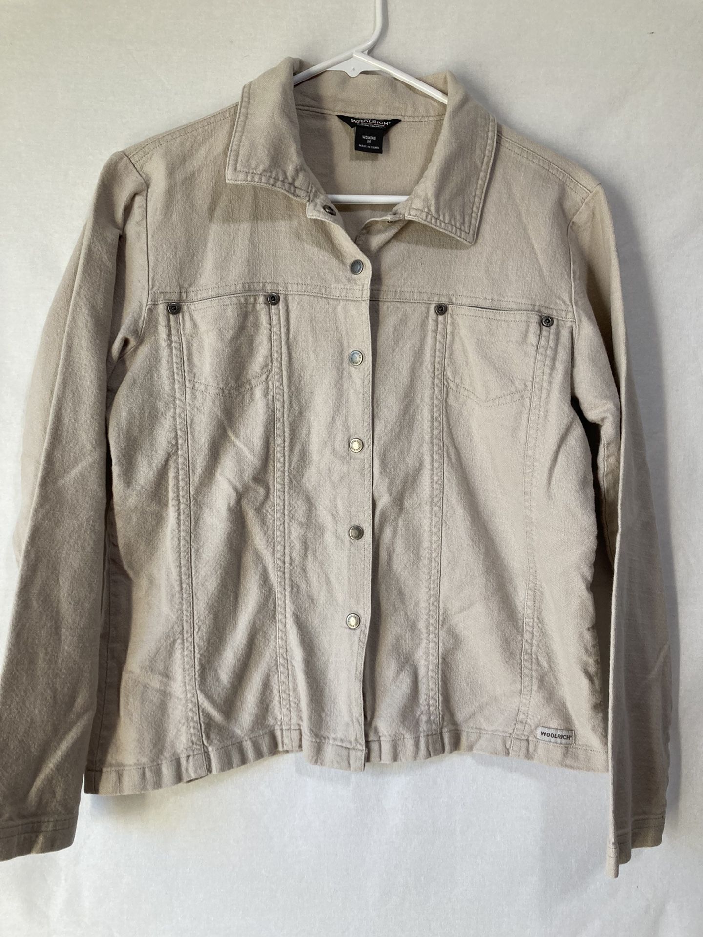 Woolrich Womens Medium Snap Button Long Sleeve Shirt / Light Jacket Tan Stone 