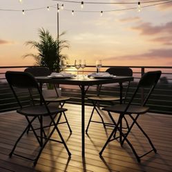 BTEXPERT 34" Folding Table + 4 Plastic Chair Set - Black, NEW  LIMITED STOCK