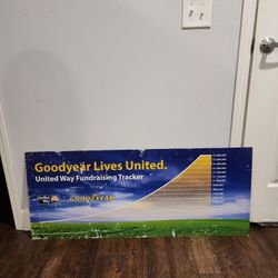 VINTAGE LARGE Goodyear Tires United Way Fundraiser Advertising Metal Sign 46x19"
