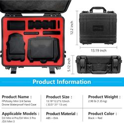 FPVtosky Hard Case For DJI Mini 4 Pro/ 3 Pro/Mini 3 Fly More Combo, Waterproof Carrying Case Fits DJI RC 2/RC Accessories