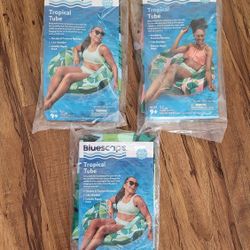 Bluescape Blue Tropical Inflatable Swim Tube, Pool Float, Age 9 & up New ( 3 pcs)