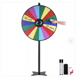 Spinning Prize Wheel, 36 in. 18 Slots Spinning Wheel, Roulette Wheel with a Dry Erase and 2 Markers Floor Standing