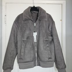 Men's Zara Faux Suede Leather Jacket Gray XL Chamarra 
