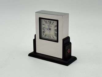 CARTIER ART DECO STEEL & EBONY WOOD PENDULETTE DESK ALARM CLOCK NEW 100% GENUINE
