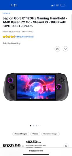 Legion Go S 8" 120Hz Gaming Handheld - AMD Ryzen Z2 Go - SteamOS - 16GB with 512GB SSD - Steam