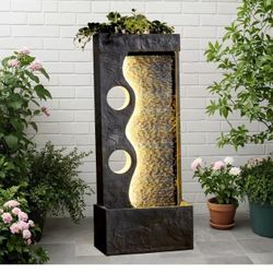 4007 46.8" H Water Fountain Outdoor Water Fall Fountains Indoor Waterfall Modern Fountain with LED Lights Floor-Standing for Outside Garden, Patio, Ba