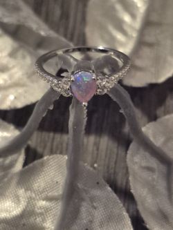 100% Sterling stunning stamped authentic silver iridescent opal ring sz 7.