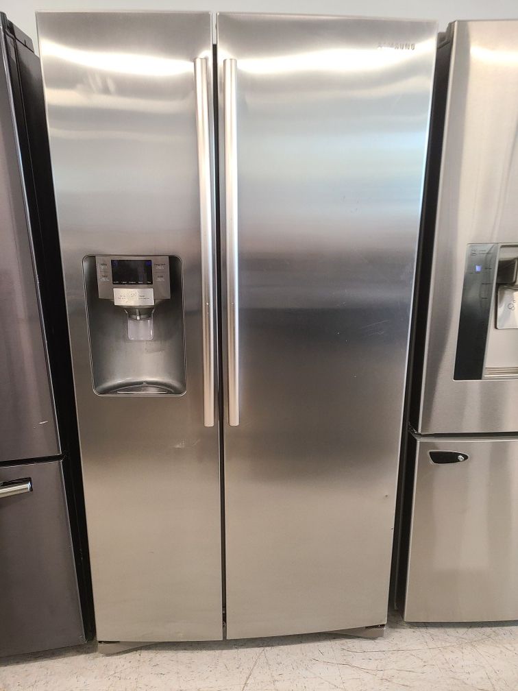 Samsung stainless steel side by side refrigerator used good condition with 90 days warranty