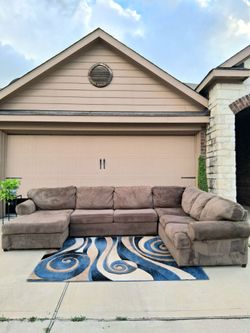 Large Beige/Brown Sectional Couch- Free Delivery